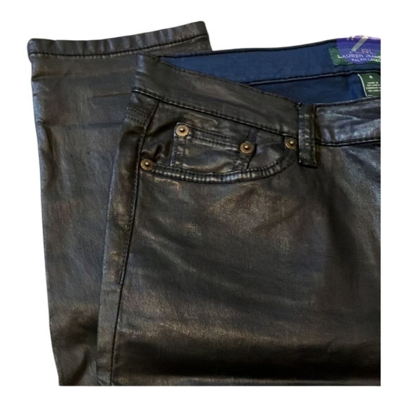 LRL Ralph Lauren Black Coated Skinny Jeans Size 8 Waxed Stretch Denim - Picture 2 of 6